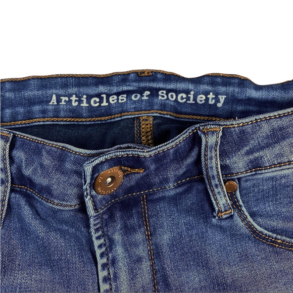 Articles Of Society Distressed Jeans Blue Black Stitch 29x25 raw hem - Picture 10 of 12